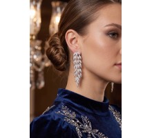 Gümüş Renk Zirkon Taşlı Sarmaşık Yaprak Model Kadın Abiye Küpe TJ-BKP11901