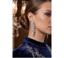 Gümüş Renk Zirkon Taşlı Sarmaşık Yaprak Model Kadın Abiye Küpe TJ-BKP11901
