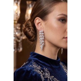 Gümüş Renk Zirkon Taşlı Sarmaşık Yaprak Model Kadın Abiye Küpe TJ-BKP11901