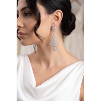 Gümüş Renk Zirkon Taşlı Kadın Abiye Küpe TJ-BKP11902