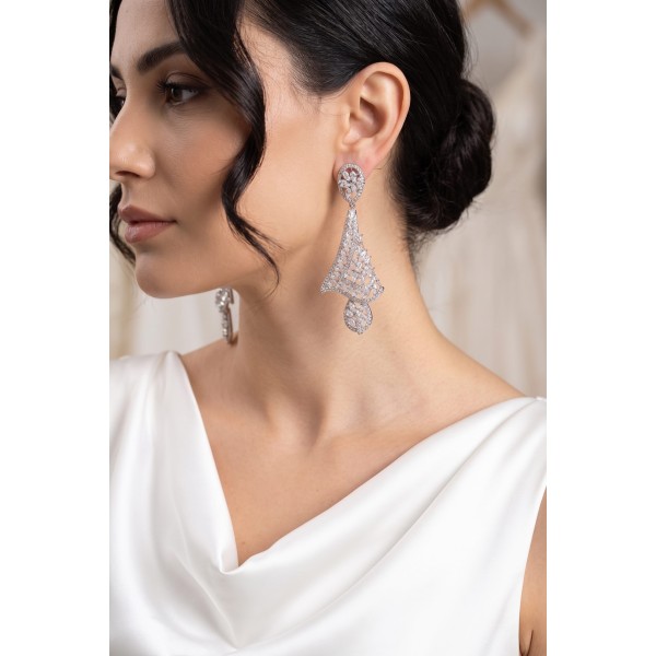 Gümüş Renk Zirkon Taşlı Kadın Abiye Küpe TJ-BKP11902