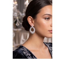 Gümüş Renk Zirkon Taşlı Damla Halka Model Kadın Abiye Küpe TJ-BKP11903