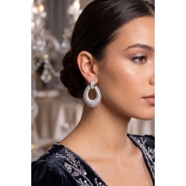 Gümüş Renk Zirkon Taşlı Damla Halka Model Kadın Abiye Küpe TJ-BKP11903