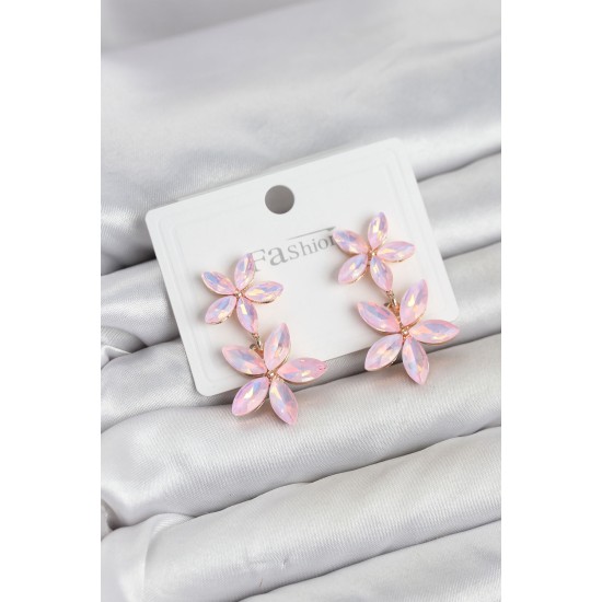 Pembe Kristal Çiçek Küpe TJ-BKP11907