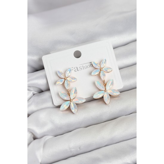Beyaz Renk Kristal Çiçek Küpe TJ-BKP11909