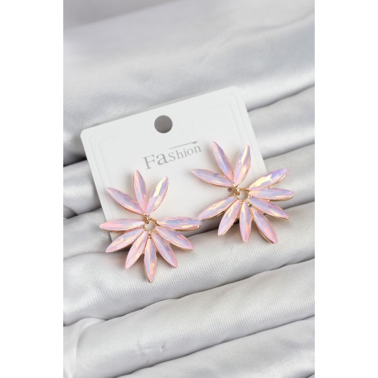 Pembe Renk Kristal Taşlı Lotus Model Kadın Küpe TJ-BKP11915