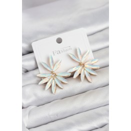 Beyaz Renk Kristal Taşlı Lotus Model Kadın Küpe TJ-BKP11917