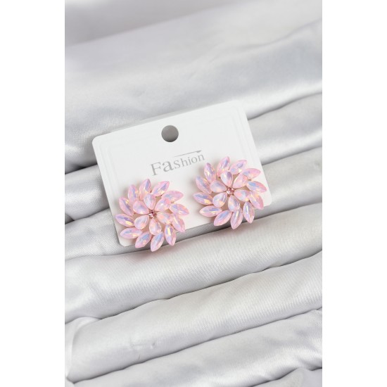 Pembe Renk Kristal Taşlı Çiçek Model Kadın Küpe TJ-BKP11919