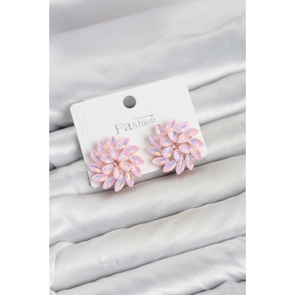 Pembe Renk Kristal Taşlı Çiçek Model Kadın Küpe TJ-BKP11919