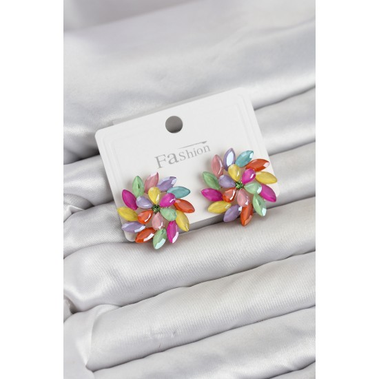 Karışık Renk Kristal Taşlı Çiçek Model Kadın Küpe TJ-BKP11920