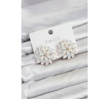 Beyaz Renk Kristal Taşlı Çiçek Model Kadın Küpe TJ-BKP11921