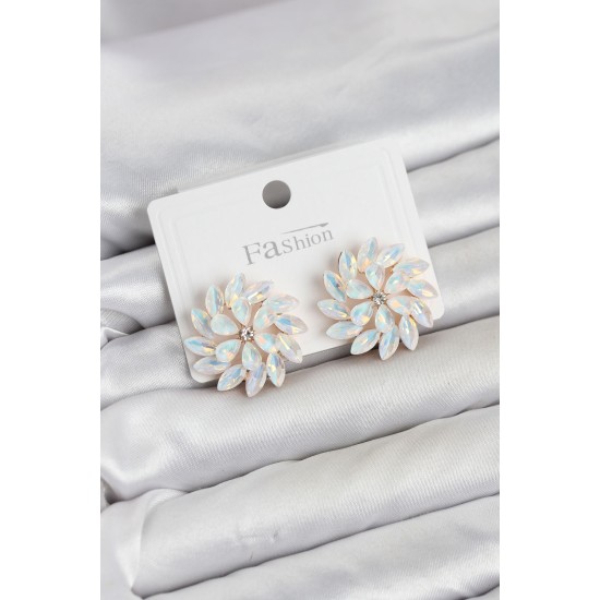 Beyaz Renk Kristal Taşlı Çiçek Model Kadın Küpe TJ-BKP11921