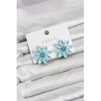 Buz Mavisi Renk Kristal Taşlı Lotus Çiçek Model Kadın Küpe TJ-BKP11922