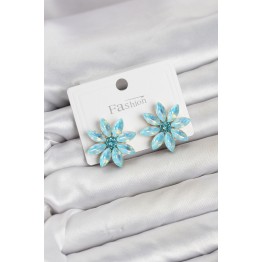 Buz Mavisi Renk Kristal Taşlı Lotus Çiçek Model Kadın Küpe TJ-BKP11922