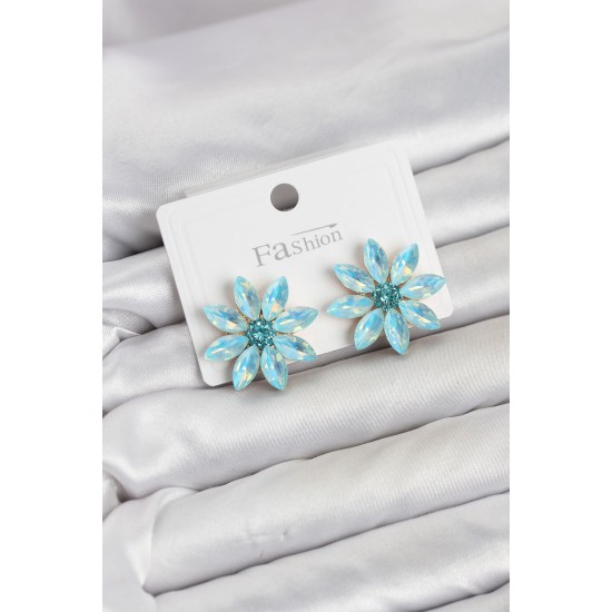Buz Mavisi Renk Kristal Taşlı Lotus Çiçek Model Kadın Küpe TJ-BKP11922
