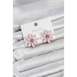 Pembe Renk Kristal Taşlı Lotus Çiçek Model Kadın Küpe TJ-BKP11923