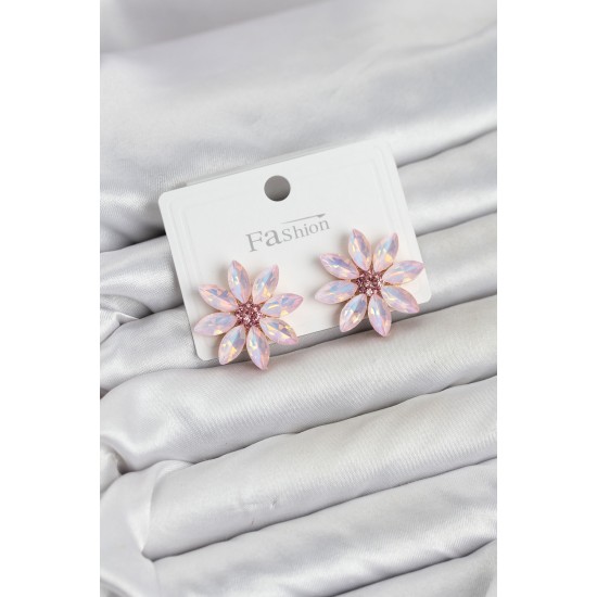 Pembe Renk Kristal Taşlı Lotus Çiçek Model Kadın Küpe TJ-BKP11923