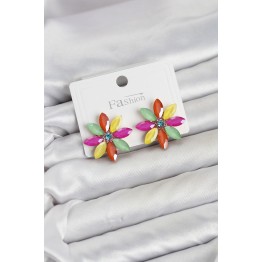 Karışık Renk Kristal Taşlı Lotus Çiçek Model Kadın Küpe TJ-BKP11924