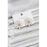 Beyaz Renk Kristal Taşlı Lotus Çiçek Model Kadın Küpe TJ-BKP11925