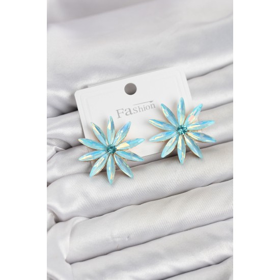 Buz Mavisi Kristal Taşlı Lotus Model Kadın Küpe TJ-BKP11926