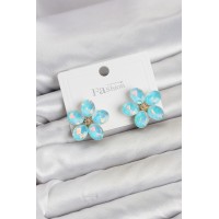 Buz Mavisi Renk Kristal Taşlı Çiçek Model Kadın Küpe TJ-BKP11930