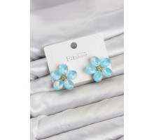 Buz Mavisi Renk Kristal Taşlı Çiçek Model Kadın Küpe TJ-BKP11930