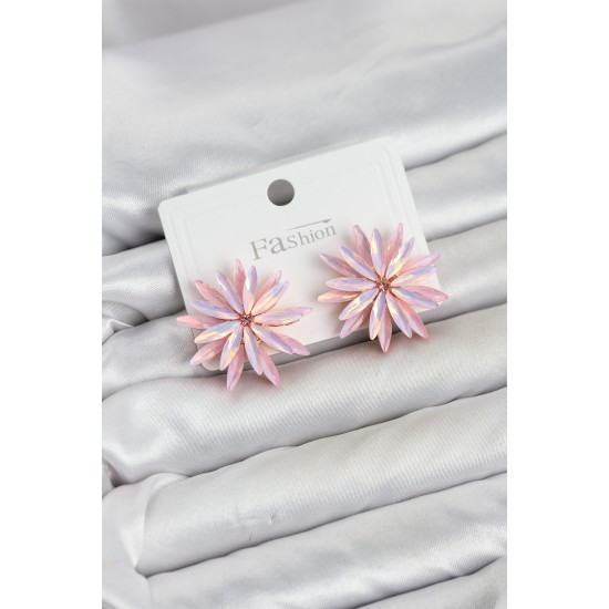 Lotus Model Pembe Renk Kristal Taşlı Kadın Küpe TJ-BKP11935