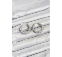 Gümüş Renk Full Zirkon Taşlı Halka Kadın Küpe TJ-BKP11939