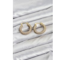 Gold Renk Full Zirkon Taşlı Halka Kadın Küpe TJ-BKP11940