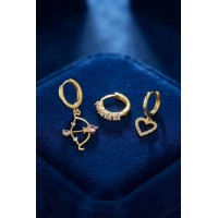 3 lü Set Küpe Gold Renk Eros Yay Detaylı TJ-BKP11946