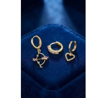 3 lü Set Küpe Gold Renk Eros Yay Detaylı TJ-BKP11946