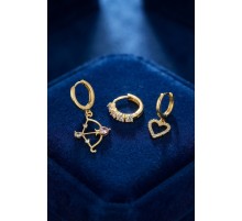 3 lü Set Küpe Gold Renk Eros Yay Detaylı TJ-BKP11946