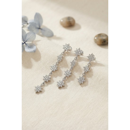 3 lü Set Küpe Gümüş Renk Kutup Yıldızı Detaylı TJ-BKP11947