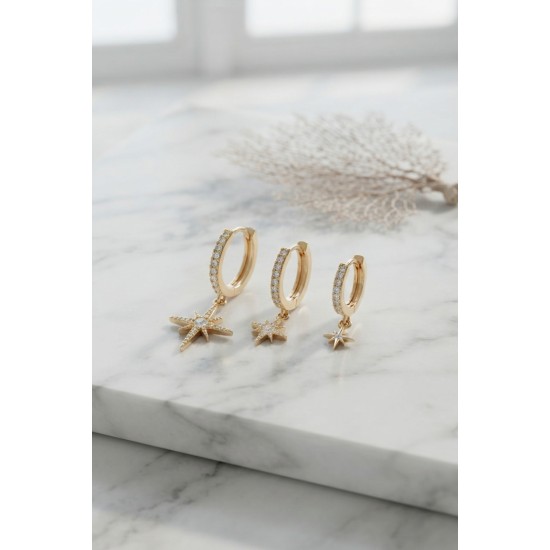 Gold Renk Kutup Yıldız Model 3 lü Küpe Seti TJ-BKP11952