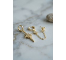 3 lü Set Küpe Gold Renk Zincir Detaylı TJ-BKP11954