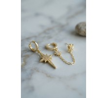 3 lü Set Küpe Gold Renk Zincir Detaylı TJ-BKP11954