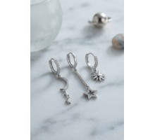 3 lü Set Ay Yıldız ve Güneş Model Gümüş Renk Kadın Küpe TJ-BKP11957