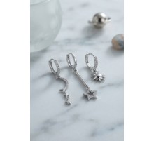 3 lü Set Ay Yıldız ve Güneş Model Gümüş Renk Kadın Küpe TJ-BKP11957