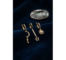 3 lü Set Ay Yıldız ve Güneş Model Gold Renk Kadın Küpe TJ-BKP11958