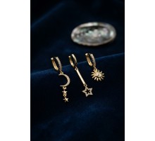 3 lü Set Ay Yıldız ve Güneş Model Gold Renk Kadın Küpe TJ-BKP11958
