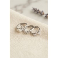 3 lü Set Çiçek Model Gümüş Renk Kadın Küpe TJ-BKP11959
