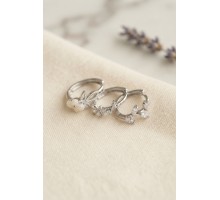 3 lü Set Çiçek Model Gümüş Renk Kadın Küpe TJ-BKP11959