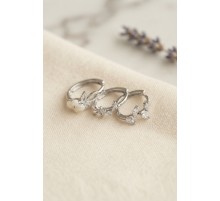 3 lü Set Çiçek Model Gümüş Renk Kadın Küpe TJ-BKP11959