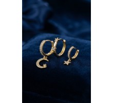 3 lü Ay ve Yıldız Model Gold Renk Set Küpe TJ-BKP11962
