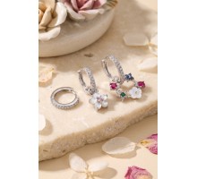 3 lü Set Gümüş Renk Çiçek Model Küpe TJ-BKP11963