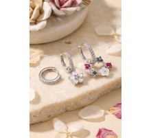 3 lü Set Gümüş Renk Çiçek Model Küpe TJ-BKP11963