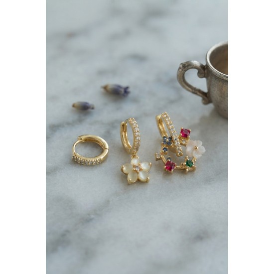 3 lü Set Gold Renk Çiçek Model Küpe TJ-BKP11964