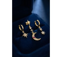 Gold Renk 3 lü Ay ve Yıldız Model Küpe TJ-BKP11966