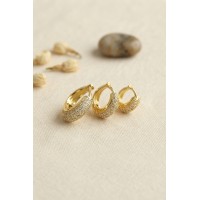 Gold Renk 3 lü Zirkon Taşlı Halka Küpe Set TJ-BKP11968