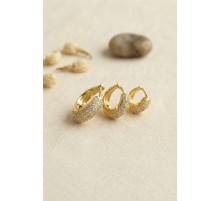 Gold Renk 3 lü Zirkon Taşlı Halka Küpe Set TJ-BKP11968